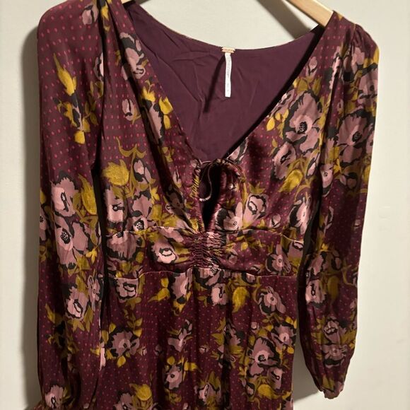 Free People Morning Light Long Sleeve Purple Maroon Floral Dress- Size 4 - Picture 5 of 12